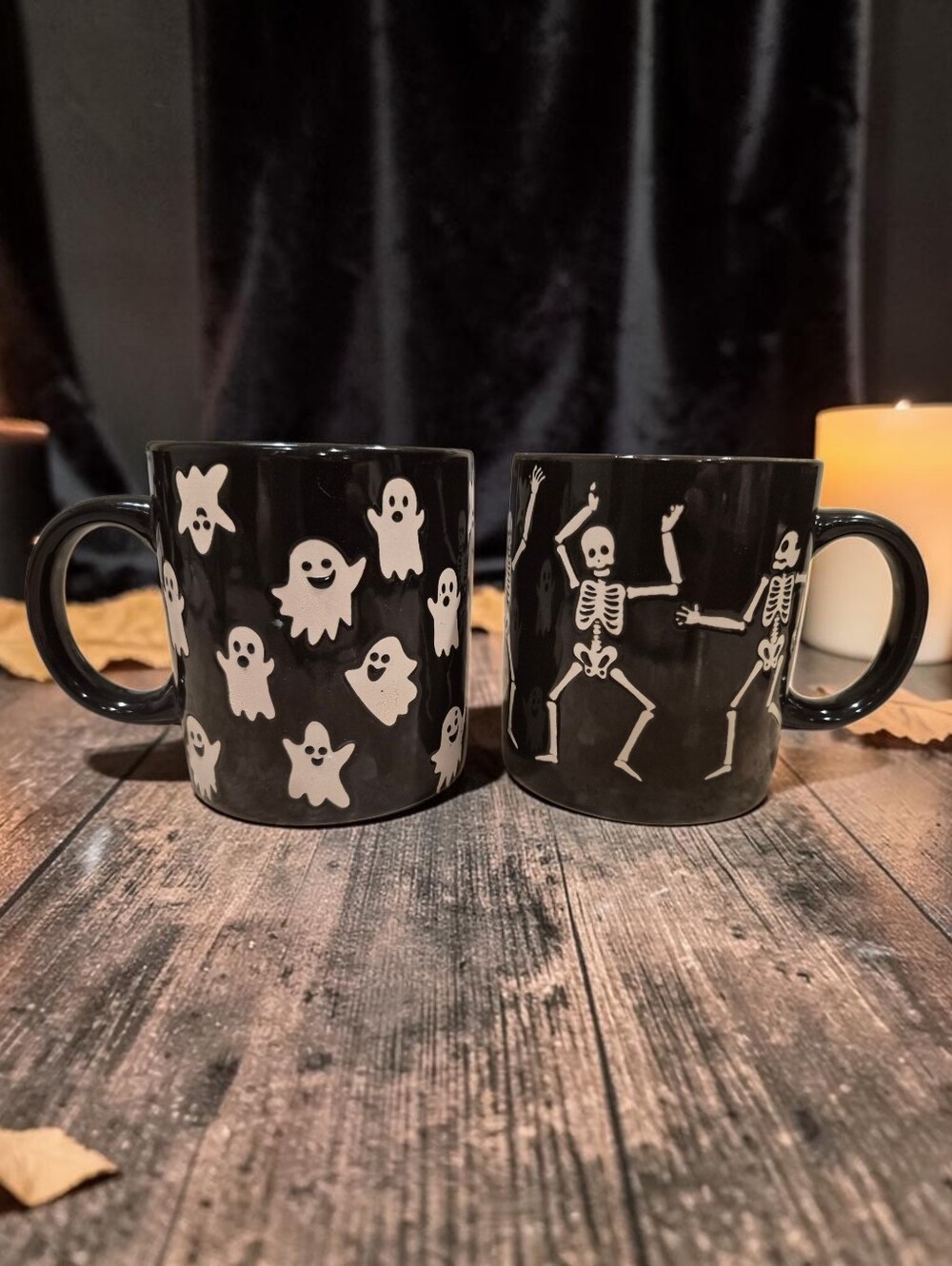 Royal Norfolk Set Of 2 Dancing Skeleton & Ghost Ceramic Mugs
